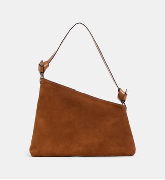 Sac à main porté épaule Dani cuir velours  - Staud - Tabac