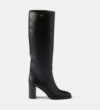 Bottes à talon bloc en cuir - Prada - Noir