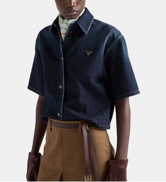 Chemise à manches courtes en denim - Prada - Bleu