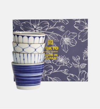 Coffret de 4 tasses - Tokyo Design Studio - Bleu et blanc