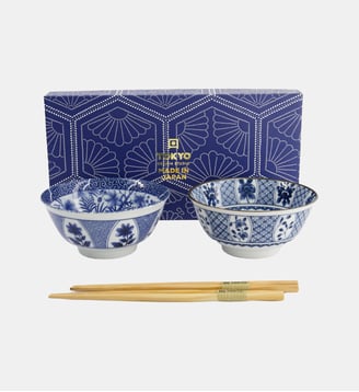 Coffret de 2 bols Tayo - 4 pièces - Tokyo Design Studio - Bleu et blanc