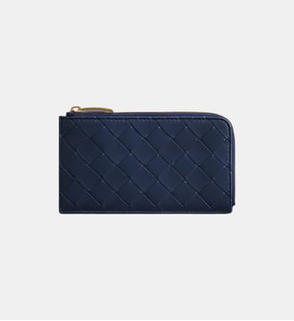 Porte-cartes Intrecciato zippé - Bottega Veneta - Bleu foncé