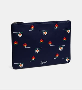 Pochette Ikat Flower en cuir - Kenzo - Navy