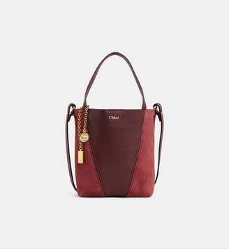 Petit sac cabas Spin en cuir velours et cuir lisse - Chloé - Burnt red