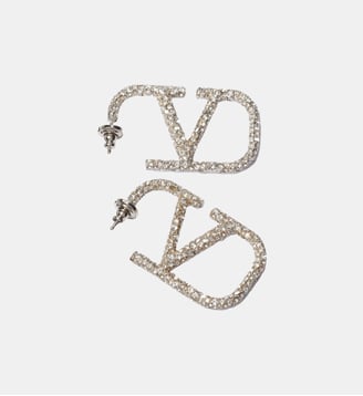 Boucles d'oreilles signature en métal et cristaux - Valentino Garavani - Argent