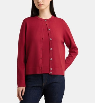 Cardigan Nya droit fine maille - Galeries Lafayette - Rouge cerise