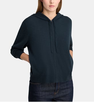 Gilet zippé à capuche Zaco cachemire - Galeries Lafayette - Bleu marine