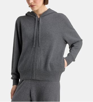 Gilet zippé à capuche Zaco cachemire - Galeries Lafayette - Gris foncé