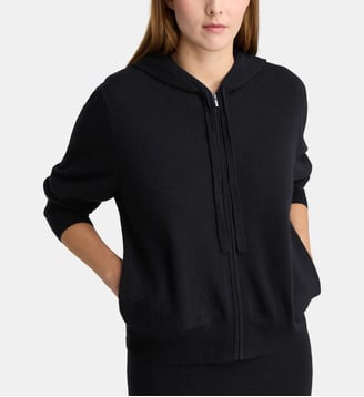 Gilet zippé à capuche Zaco cachemire - Galeries Lafayette - Noir