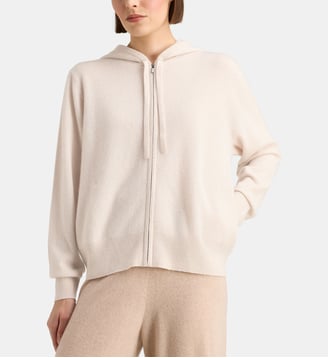 Gilet zippé à capuche Zaco cachemire - Galeries Lafayette - Blanc cassé
