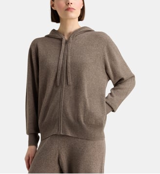Gilet zippé à capuche Zaco cachemire - Galeries Lafayette - Taupe