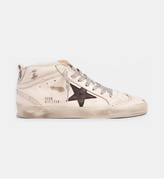 Baskets montantes Mid-Star en cuir - Golden Goose - Blanc et noir