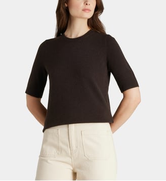 Pull droit Difi manches courtes en cachemire  - Galeries Lafayette - Marron chocolat