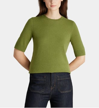 Pull droit Difi manches courtes en cachemire - Galeries Lafayette - Vert gazon