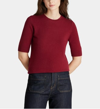 Pull droit Difi manches courtes en cachemire - Galeries Lafayette - Violet prune