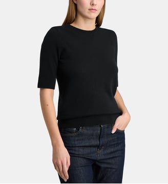 Pull droit Difi manches courtes en cachemire - Galeries Lafayette - Noir