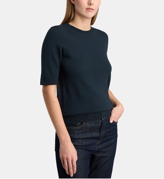 Pull droit Difi manches courtes en cachemire - Galeries Lafayette - Bleu marine
