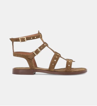 Sandales plates Cynthia cuir clous - Mellow Yellow - Camel