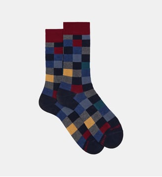 Chaussettes classiques imprimé échiquier en coton - Doré Doré - Multicolore et bleu et rouge