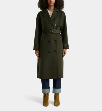 Manteau long Levani laine recyclée mélangée - Jodhpur - Kaki foncé
