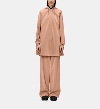 Imperméable droit mi-long à capuche cirée - Rains - Rose ancien