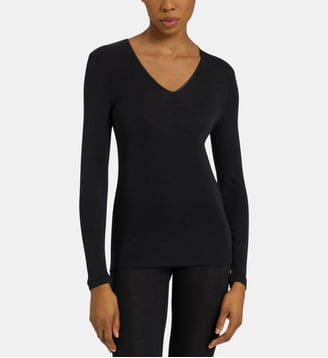 T-shirt laine et soie à manches longues  - Hanro - Noir