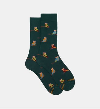 Chaussettes classiques motifs hiboux en coton - Doré Doré - Vert foncé