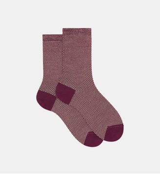 Chaussettes laine mélangée micro rayures et pois lurex - Doré Doré - Multicolore