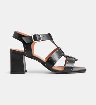 Sandales à talon Bertilla à clous en cuir - Galeries Lafayette - Noir