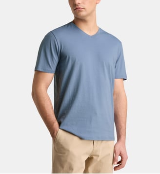 T-shirt Sishev droit coton biologique col V - Galeries Lafayette - Bleu gris