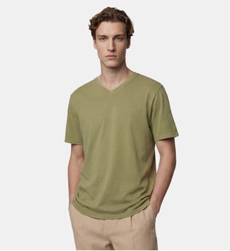 T-shirt Sishev droit coton biologique col V - Galeries Lafayette - Vert amande