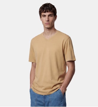 T-shirt Sishev droit coton biologique col V - Galeries Lafayette - Jaune moutarde