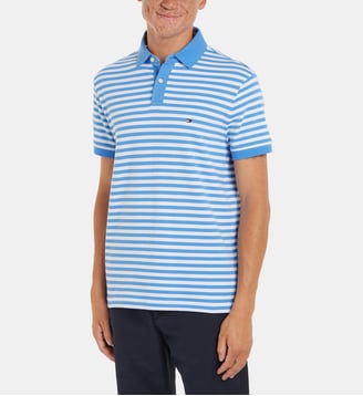 Polo droit en coton logo flag - Tommy Hilfiger - Bleu et blanc