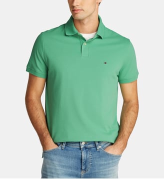 Polo droit en coton logo flag - Tommy Hilfiger - Vert jade