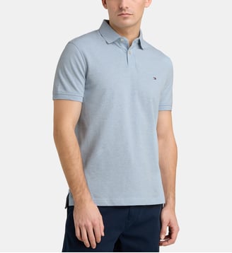 Polo droit en coton logo flag - Tommy Hilfiger - Bleu azur