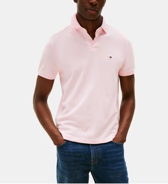 Polo droit en coton logo flag - Tommy Hilfiger - Rose dragée
