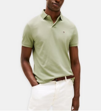 Polo droit en coton logo flag - Tommy Hilfiger - Vert amande