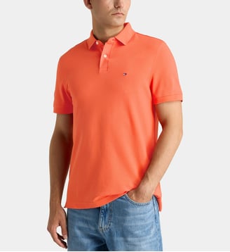 Polo droit en coton logo flag - Tommy Hilfiger - Orange confite