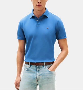 Polo droit en coton logo flag - Tommy Hilfiger - Bleu saphir