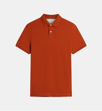 Polo droit en coton logo flag - Tommy Hilfiger - Orange brique