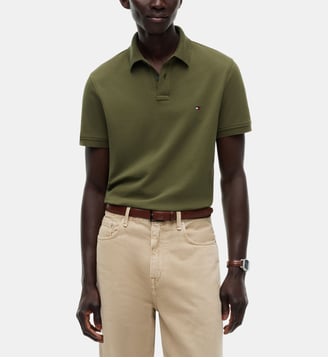 Polo droit en coton logo flag - Tommy Hilfiger - Kaki moyen
