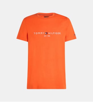 T-shirt droit signature coton organique - Tommy Hilfiger - Orange vif