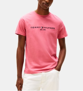 T-shirt droit signature coton organique - Tommy Hilfiger - Rose blush