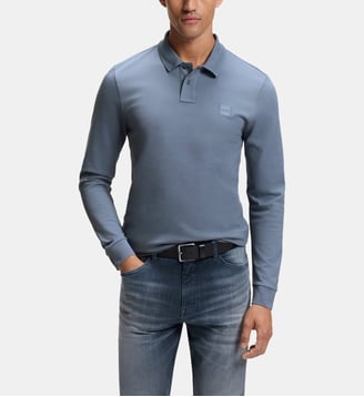 Polo slim modèle Passerby manches longues - BOSS - Bleu moyen
