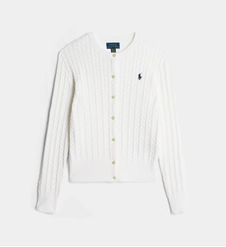 Cardigan torsadé boutonné en coton - Polo Ralph Lauren - Blanc