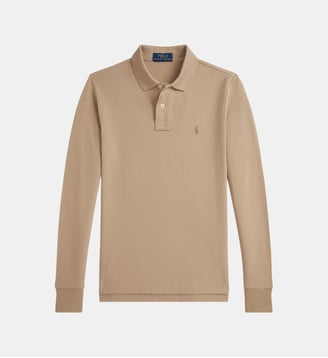Polo slim manches longues coton piqué - Polo Ralph Lauren - Beige foncé