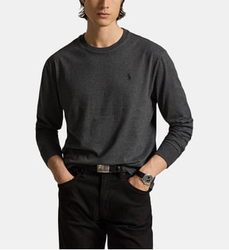 T-shirt droit Pony manches longues coton - Polo Ralph Lauren - Gris foncé
