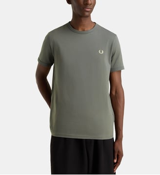 T-shirt droit Ringer logo coton  - Fred Perry - Kaki