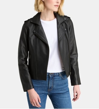 Blouson style motard Léonard cuir - Galeries Lafayette - Noir