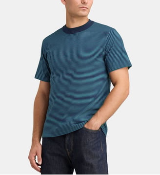 T-shirt droit rayé coton biologique - Armor-Lux - Bleu moyen